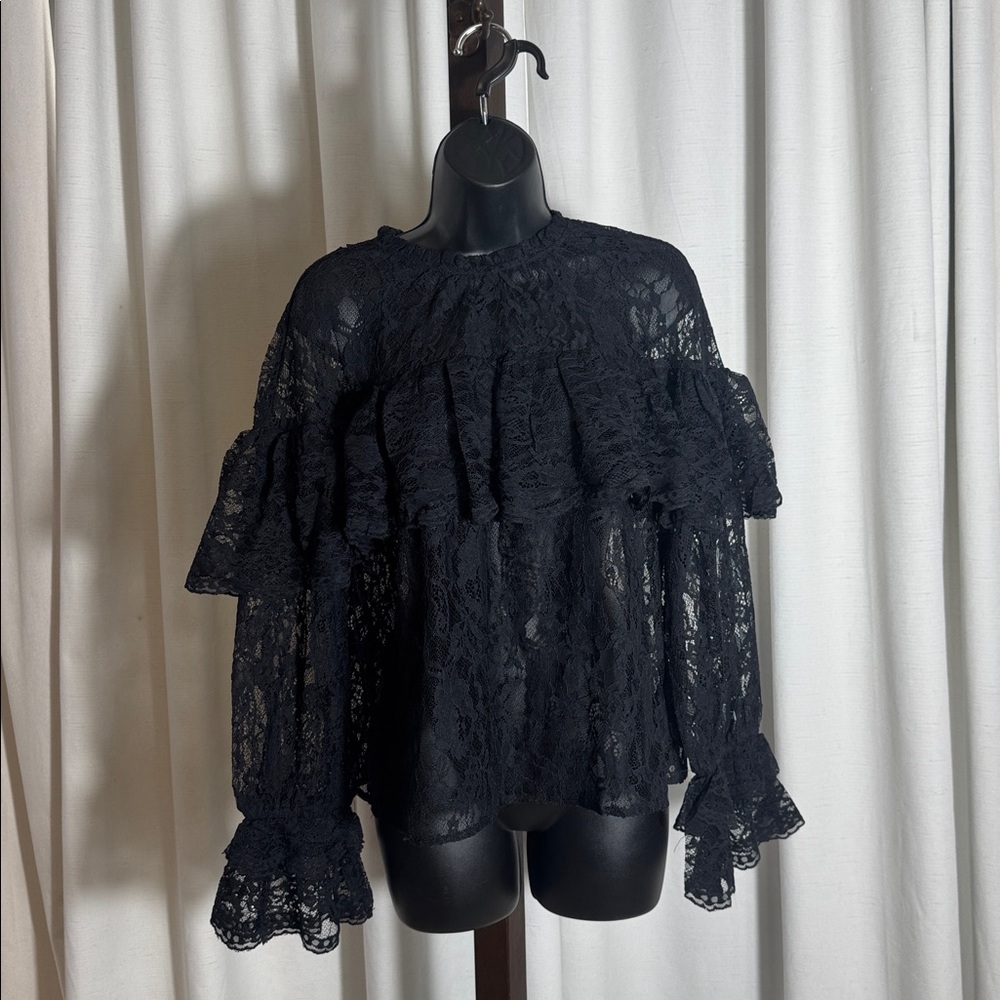 The Drop Women's Miriam Feminine Ruffle Yoke Shine Blouse Size L - Picture 5 of 8
